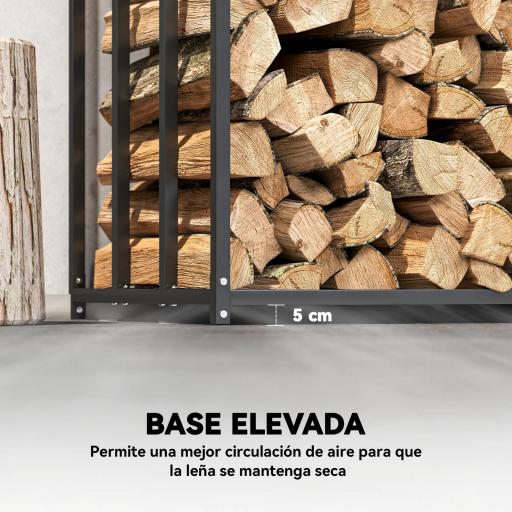 Leñero Exterior Metálico de Chimenea Soporte para Leña con Cubierta Impermeable Carga 300 kg 140x70x154 cm Negro [3]