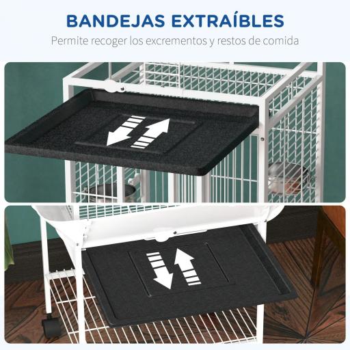 Jaula para Loros con Ruedas Perchas Comederos y Bandeja Extraíble Pajarera para Cacatúas Cotorras 62,5x62,5x156cm Blanco [2]