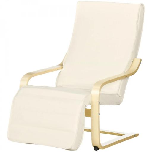 Sillón de Salón con Reposapiés Ajustable Silla Relax Butaca Tapizado en Tela para Oficina Dormitorio 66,5x94x100cm Crema [9]