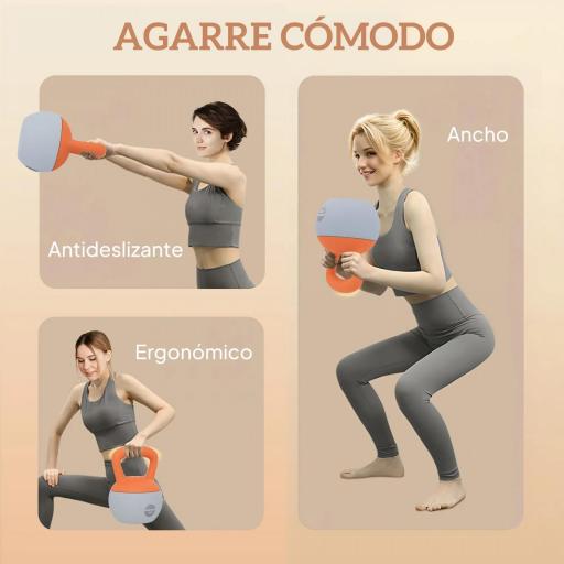 Pesa Rusa 12 kg Kettlebell Relleno de Arena Metálica Mango Antideslizante para Casa 21x21x30 cm Naranja y Gris [3]