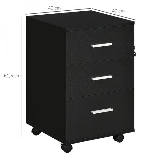 Cajonera de Escritorio con 3 Cajones Ruedas Cerradura 2 Llaves Archivador Móvil para Estudio Salón 40x40x61,5 cm Negro [1]