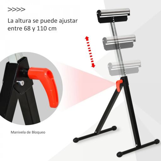 Soporte de Rodillo Plegable y Ajustable en Altura de 68-110 cm con Manivela de Bloqueo Carga Máx. 60kg / 90kg Caballete Telescópico Negro y Plata [4]