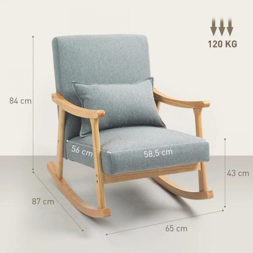 Silla Mecedora con Cojín Lumbar Respaldo Amplio y Base de Madera para Salón o Dormitorio 65x87x84 cm Gris Claro [1]