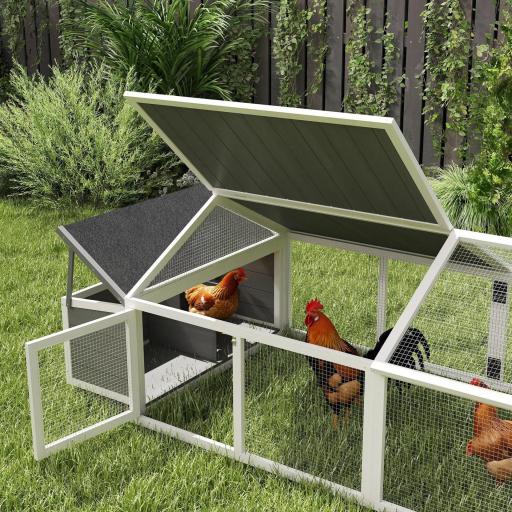 Gallinero para Exterior de Madera 240x112,5x76 cm con Techo Abatible Corral Puertas con Cerradura y Nido Blanco y Gris [7]