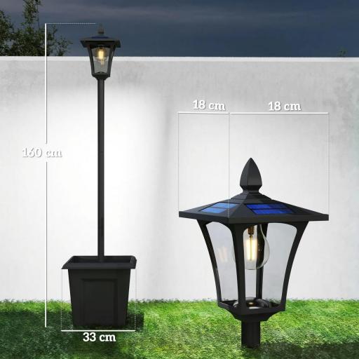 Farola Solar Exterior de Jardín con Macetero Poste de Aluminio IP44 Encendido/Apagado Automático 33x33x160 cm Negro [1]