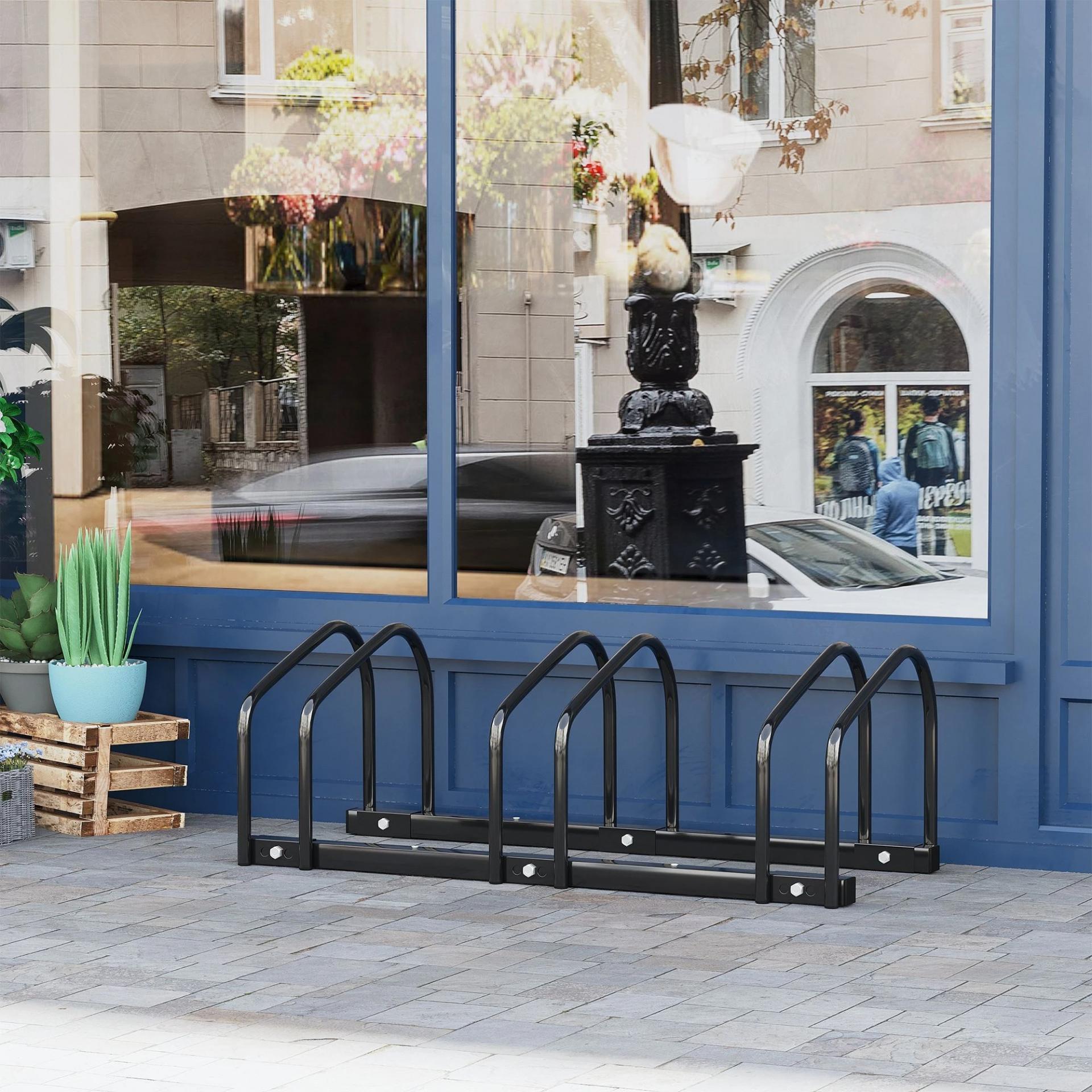 Aparcamiento para 3 Bicicletas Soporte de Acero para Aparcar Bicicletas en el Suelo o Pared 76x33x27 cm Negro