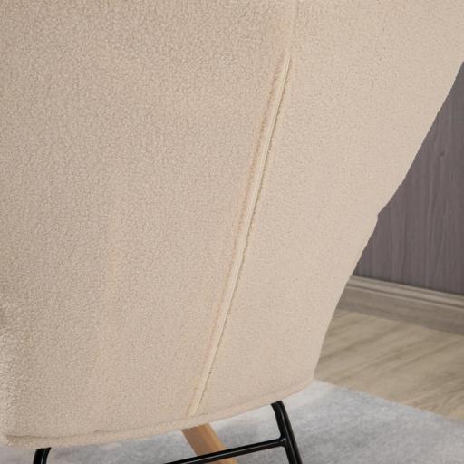 Silla Mecedora de Borreguito Sillón Balancín Oscilante 40° con Patas de Madera de Haya Carga 120 kg 71x98x101 cm Beige [5]