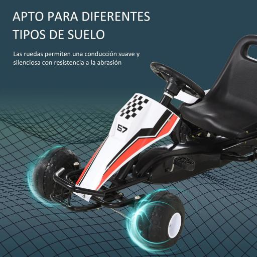 Go Kart a Pedales para Niños de +3 Años Coche de Pedales Infantil con Asiento Ajustable y Freno de Mano 104x66x57 cm Blanco y Negro [4]