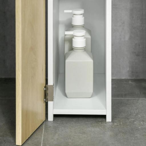 Columna de Baño con 2 Puertas y 2 Estantes Mueble Auxiliar de Baño Moderno 15,2x29,8x118 cm Blanco y Natural [7]