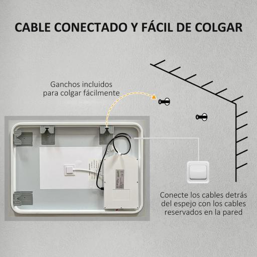 Espejo de Baño con Luces LED 70x50 cm Antivaho con Luces Retroiluminado 3 Colores Función de Memoria Interruptor Táctil [4]