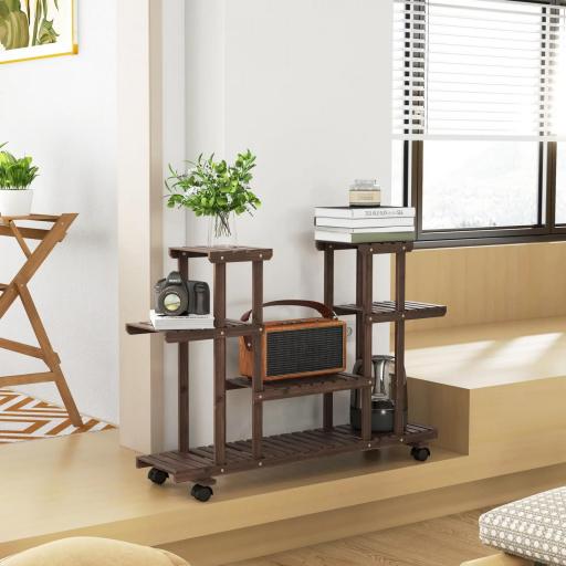 Soporte para Plantas de 4 Niveles con Ruedas Soporte para Macetas para Interiores y Exteriores 123,5x33x80 cm Marrón [7]