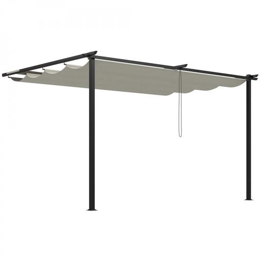 Pérgola de Pared para Exterior con Techo Retráctil para Patio Terraza Jardín 390x290x220 cm Crema [8]