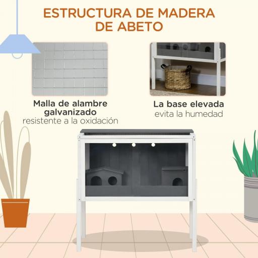 Jaula para Hámster de Madera con 2 Puertas de Acrílico 2 Casitas para Animales Pequeños 82x45x81 cm Gris Oscuro [5]