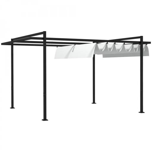 Cenador de Jardín 3x4 m con Techo Retráctil de Poliéster y 12 Orificios de Drenaje Pérgola para Terraza Blanco y Gris [8]