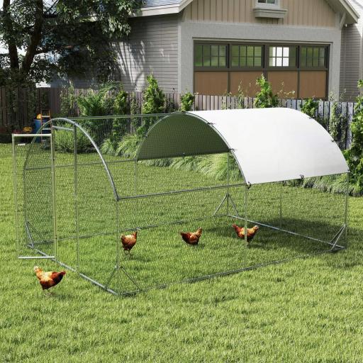 Gallinero de Exterior Grande para 6-12 Gallinas de Acero Galvanizado con Techo de Tela Oxford 2,8x3,8x1,97m Plata