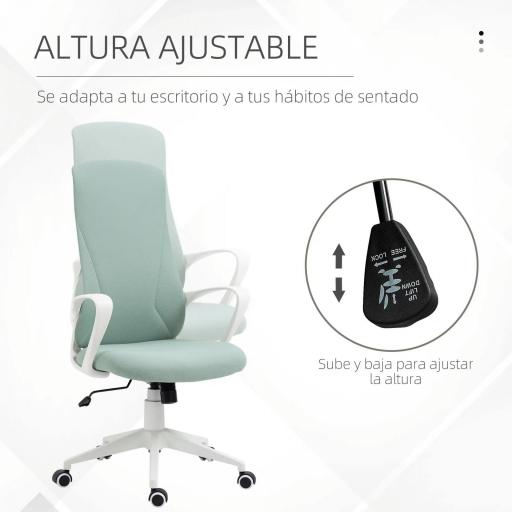 Silla de Oficina Giratoria Altura Ajustable con Reposabrazos Función de Basculante Respaldo Alto 62x56x110-119,5cm Verde [6]