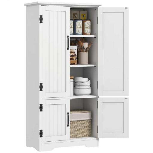 Alacena de Cocina Aparador Alto de Cocina Mueble Auxiliar con 4 Puertas y Estantes Ajustables 60x30x123 cm Blanco [9]
