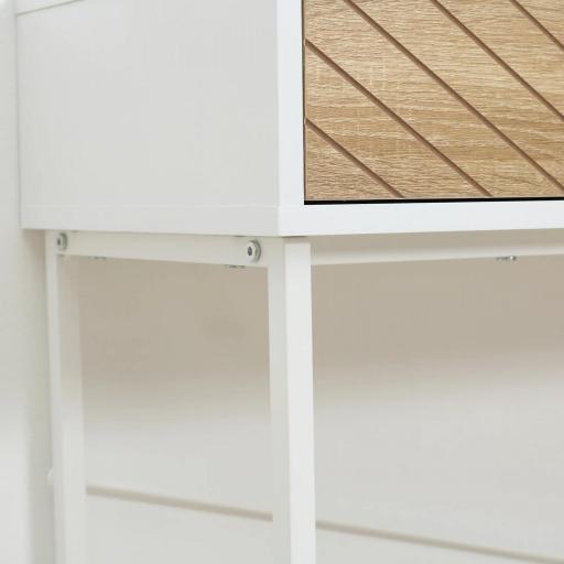 Mesa de Consola Estrecha con 2 Cajones Diseño de Líneas Talladas Estilo Moderna Blanco y Roble [4]