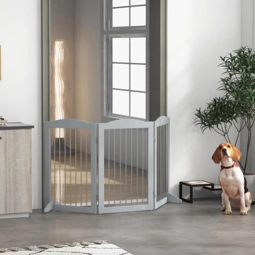 Barrera de Seguridad para Perros para Escaleras y Puertas Diseño Plegable y Soporte de Pie 154x30x80 cm Gris [6]