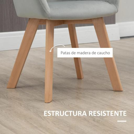 Juego de 2 Sillas de Comedor Modernas Tapizadas en Terciopelo con Patas de Madera para Salón 54x57x80 cm Gris [4]