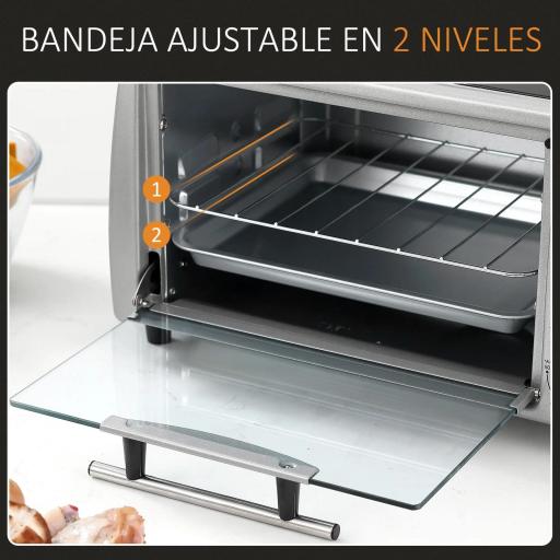 Horno Eléctrico Sobremesa 10 Litros 750W Horno Eléctrico Pequeño con Temperatura hasta 230 ℃ Temporizador 60 Minutos Bandeja y Rejilla 36,5x26x22 cm Plata [7]