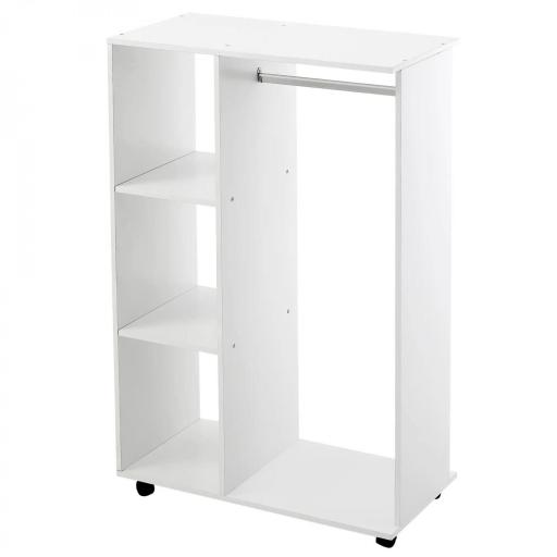 Armario Abierto con Ruedas Barra y Estantes para tener Ropa Colgada y Doblada 80x40x128 cm Blanco [8]