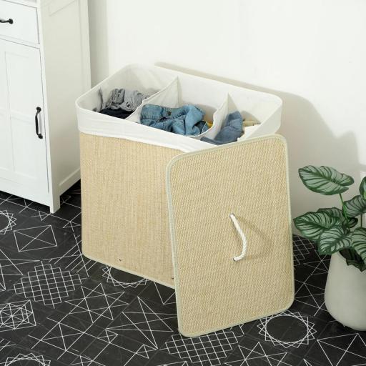 Cesto de Ropa Sucia de Bambú con 1 Compartimento Asas para Facilitar el Uso y Bolsas Desmontables Lavables 60x40x60 cm [9]