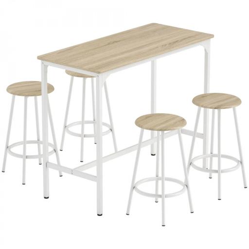 Set de Mesa de Bar y 4 Taburetes Estilo Industrial Marco de Metal para Cocina Salón Natural y Blanco [8]