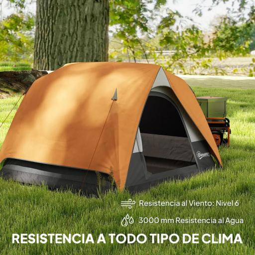 Tienda de Camping para 4 Personas Impermeable Fácil Instalación y Bolsa de Transporte Incluida 200x200x135 cm Gris [5]