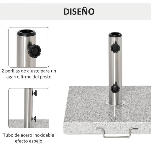 Base de Sombrilla Exterior Universal 25 kg de Mármol con 2 Ruedas y Asa de Transporte Tubo de Ø35/38/48 mm Soporte de Parasol para Jardín Balcón Patio 40x40x36 cm Gris [5]