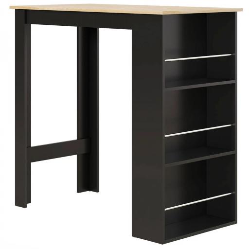 Mesa Alta de Bar Mesa de Cocina con 3 Estantes Marco de Madera Estilo Moderno 112x57x106 cm Negro y Natural [4]