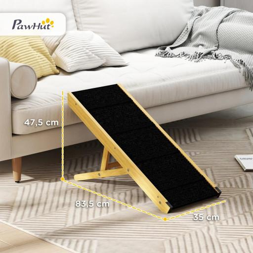 Rampa para Mascotas de Madera con Altura Ajustable en 4 Niveles para Perros Pequeños y Medianos 83,5x35x47,5 cm Natural [1]