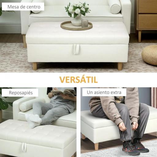 Banco de Almacenamiento Baúl Tapizado de Terciopelo con Patas de Madera Capacidad 71L 100x50x43 cm Blanco Crema [5]