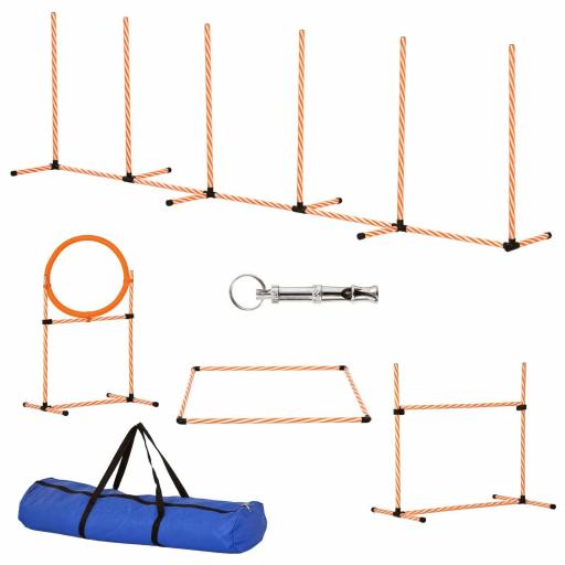 Set Agility para Entrenamiento de Perros con Slalom Obstáculos Ajustables Silbato y Bolsa de Transporte [9]