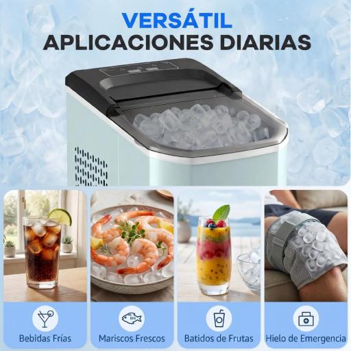 Máquina de Cubitos de Hielo Autolimpiable 12 kg/24H 9 Cubitos Listos en 7 Minutos 2 Tamaños de Hielo 1,5L Depósito Azul [3]