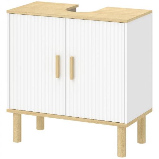 Mueble Bajo Lavabo con Estante Ajustable Armario para Lavabo sin Pedestal con Puertas Acanaladas 60x30x61 cm Blanco [10]
