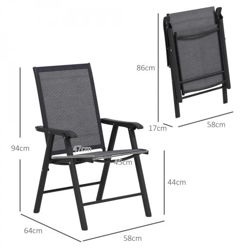 Conjunto de 2 Sillas de Camping Plegables con Reposabrazos para Jardín Terraza Carga 110 kg 58x64x94 cm Gris Oscuro [1]