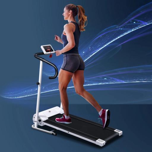Cinta de Andar Plegable Cinta de Correr Eléctrica Velocidad de 1-10km/h con Pantalla LCD y Carga Máx. 110 kg para Fitness Hogar Oficina 125x61x118 cm Blanco y Negro