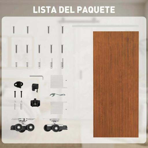 Puerta Corredera con Herrajes 90x210 cm con Rodillo Riel de Aluminio Guía de Suelo Marrón [5]