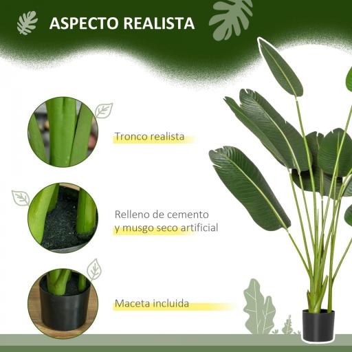 Planta Artificial Bananera de 160 cm con Maceta y 10 Hojas Realistas Planta Tropical Sintética para Decoración en Interior y Exterior Oficina Hogar Verde [7]