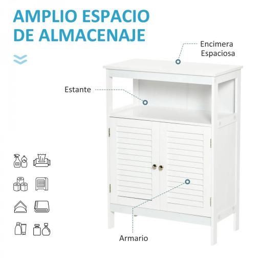 Mueble Auxiliar de Baño Armario para Baño con 2 Puertas de Persianas Estante Abierto Gran Espacio de Almacenamiento Diseño Moderno 60x30x81,6 cm Blanco [6]