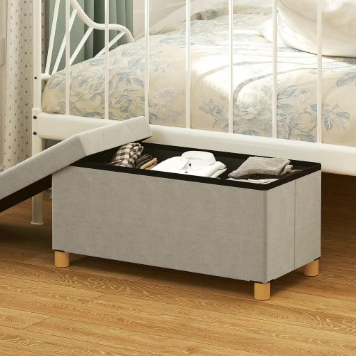 Banco Almacenaje Capacidad de 67 L 76x38x38 cm Tapizado en Terciopelo Carga 120 kg para Sala de Estar Dormitorio Crema [4]