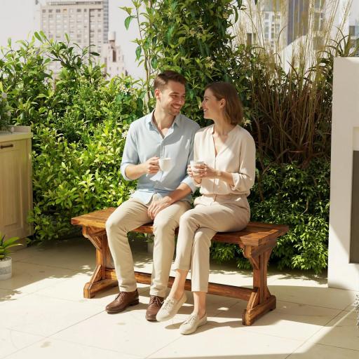 Banco de Jardín de Madera Banco Rústico Exterior de 2 Plazas con Base en Forma de X Carga 240kg 114x40x46cm Carbonizado [6]