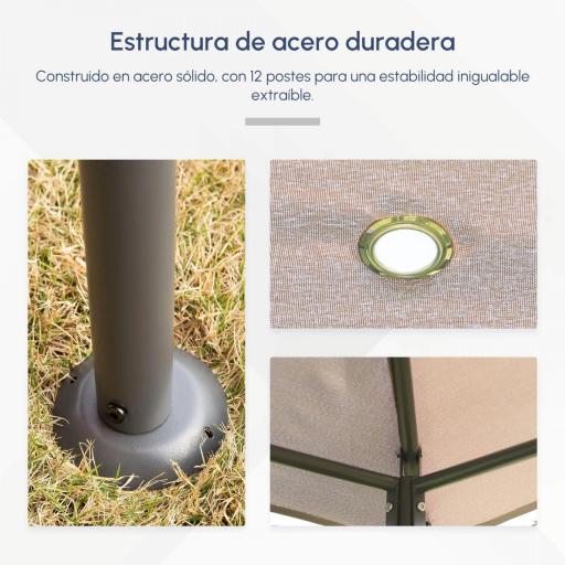 Cenador de Jardín 4x3 m con 6 Paredes Laterales 8 Orificios de Drenaje y Marco de Acero para Fiestas Patio Caqui [3]
