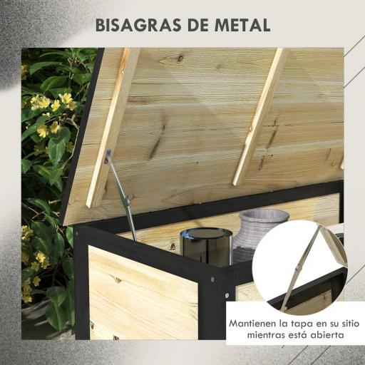 Baúl de Exterior de Madera con 4 Ruedas para Jardín Patio Balcón 100x50x43 cm Natural y Negro [2]