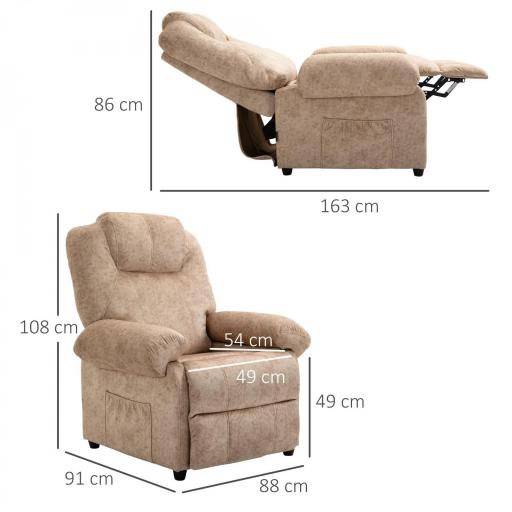 Sillón Relax Reclinable Manual, Sillón Relax de Terciopelo con Reposabrazos, Reposapiés, Acolchado Grueso, Butaca Reclinable hasta 135º para Salón, Dormitorio, Oficina, Beige [1]