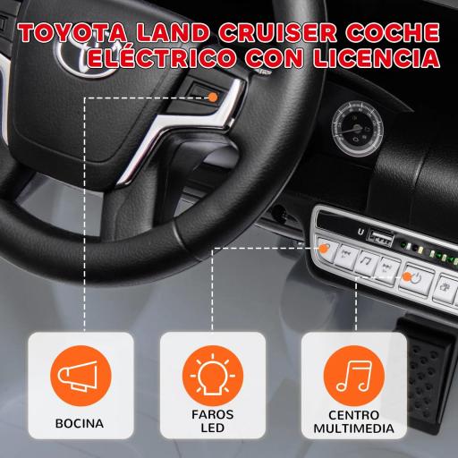 Coche Eléctrico para Niños de +3 Años Toyota LAND CRUISER con Batería 12V Mando a Distancia y Música MP3 Gris [4]