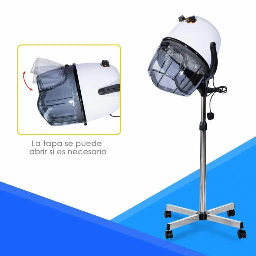 Secador de Pelo Profesional 1180W Secador de Casco con Altura Ajustable Temperatura Regulable Temporizador Capucha y Ruedas Climazon Peluquería para Cuidado del Cabello Blanco [2]