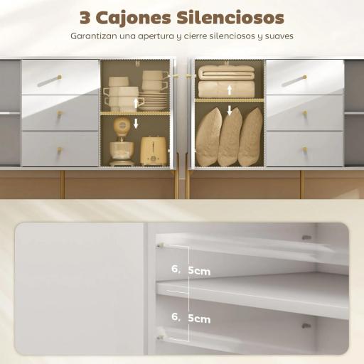 Aparador Moderno de 2 Puertas Aparador de Salón con 3 Cajones Estantes Ajustables Blanco 120x39,1x76 cm [9]
