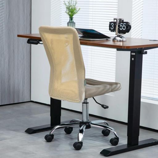 Silla de Escritorio Giratoria sin Brazos Silla de Malla con Altura Ajustable Carga 100 kg 43x56x90-100 cm Beige [6]